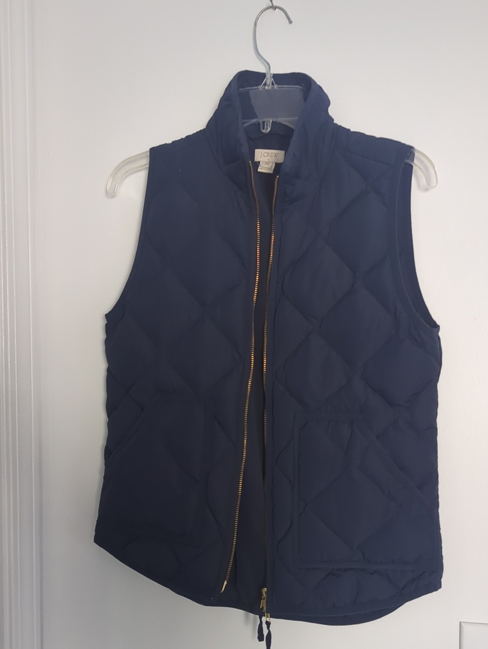 J. Crew Navy Quilted Puffer Vest with Gold Zipper